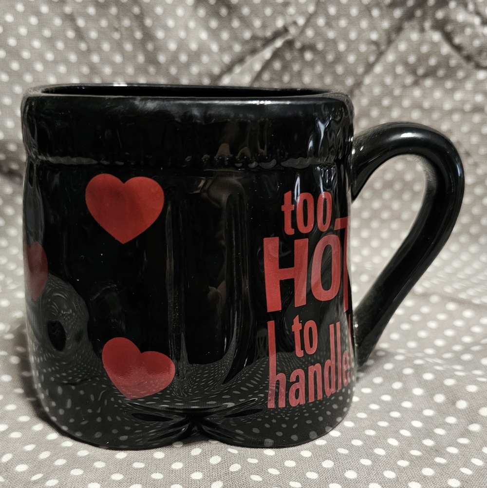 Black Ceramic Mug with Red Heart Design - Too Hot to Handle